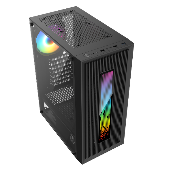 Gabinete Raptor Vortex Tg Mid-tower Rgb Back Fan X1 + Led Front Con Boton De Control
