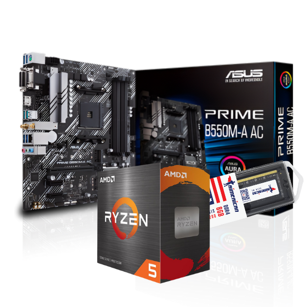 Combo Actualización AMD Ryzen 5 5500 sixcore + PRIME B550M-A AC AM4 WIFI + 8gb Ram (1x8)