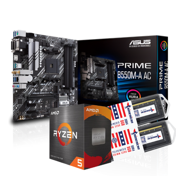 Combo Actualización AMD Ryzen 5 5500 sixcore + PRIME B550M-A AC AM4 WIFI + 16gb Ram (2x8)