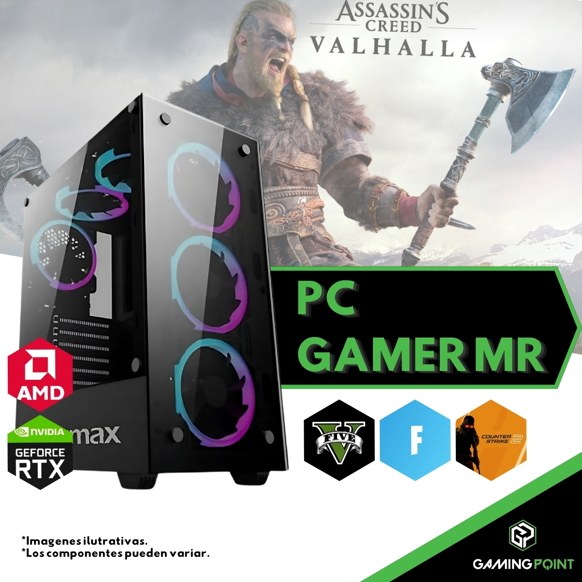 PC GAMER RYZEN 5 4500 A520 16GB SSD M2 500GB rtx 3050 650wW GABINETE GAMER