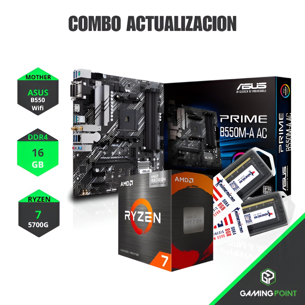 Combo Actualizacion AMD Ryzen 7 5700G + b550 + 16GB RAM DDR4 (2x8)