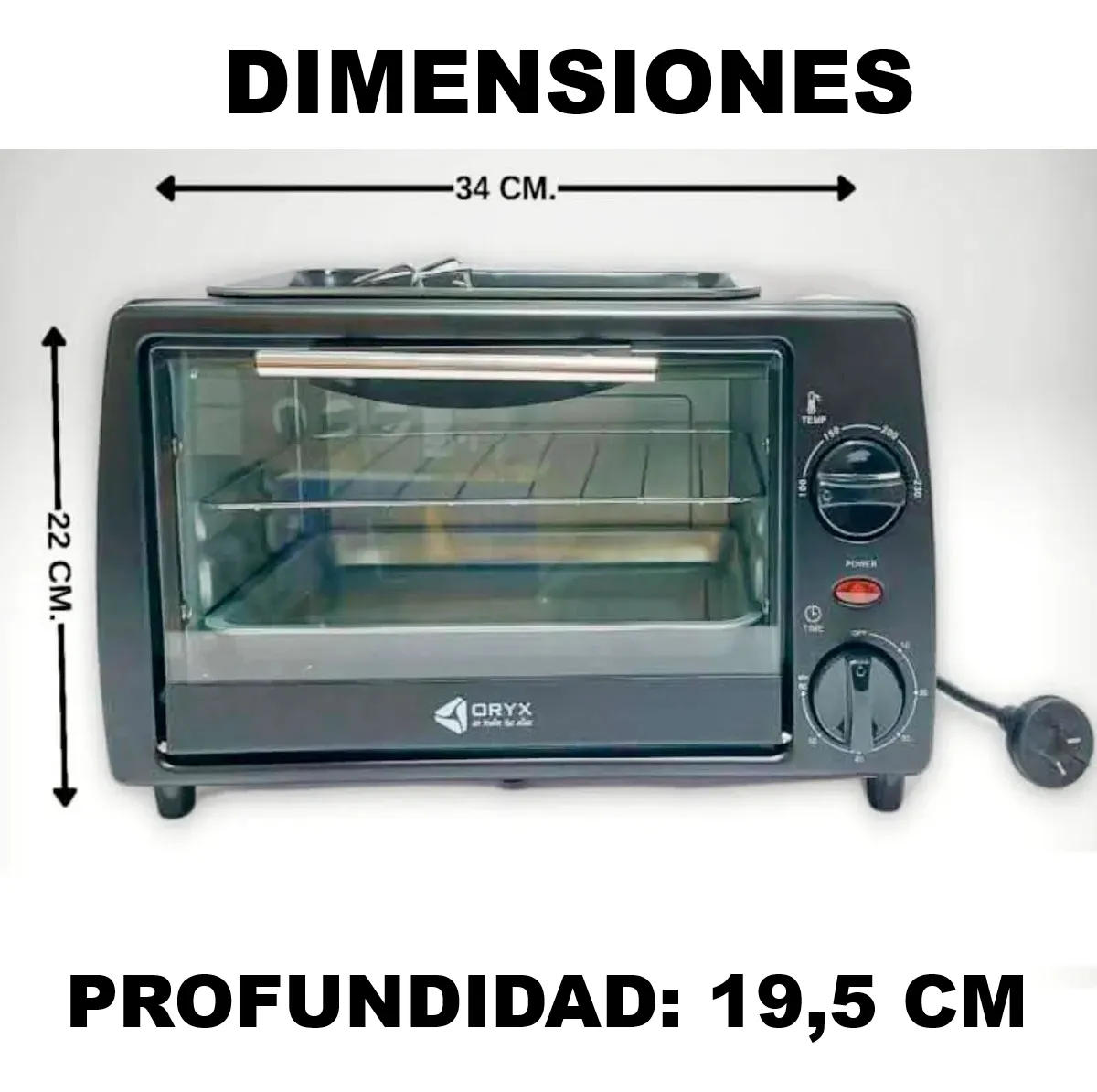 Horno Eléctrico De Mesa Oryx 10 Lts Control Temperatura 1000w Negro