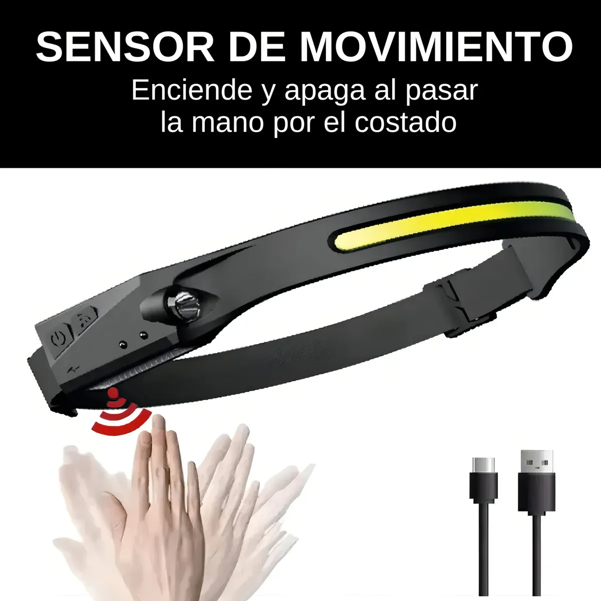 Linterna Minera Vincha Usb Recargable 2 Luces Con Sensor Led Camping