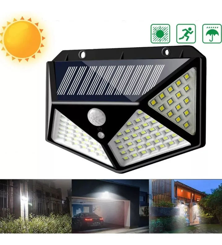 Reflector Led Panel Solar 100 Leds Con Sensor Movimiento Blanco Frío