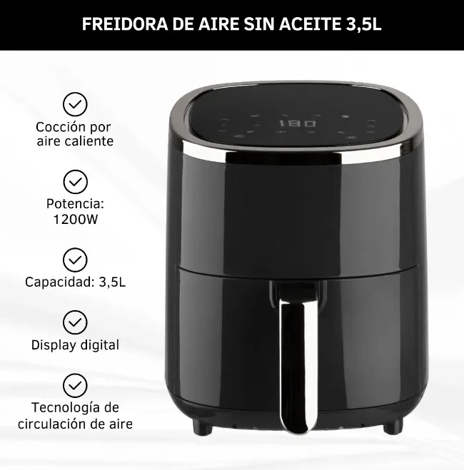 Freidora De Aire 3,5lts Om 1200w Panel Digital Timer