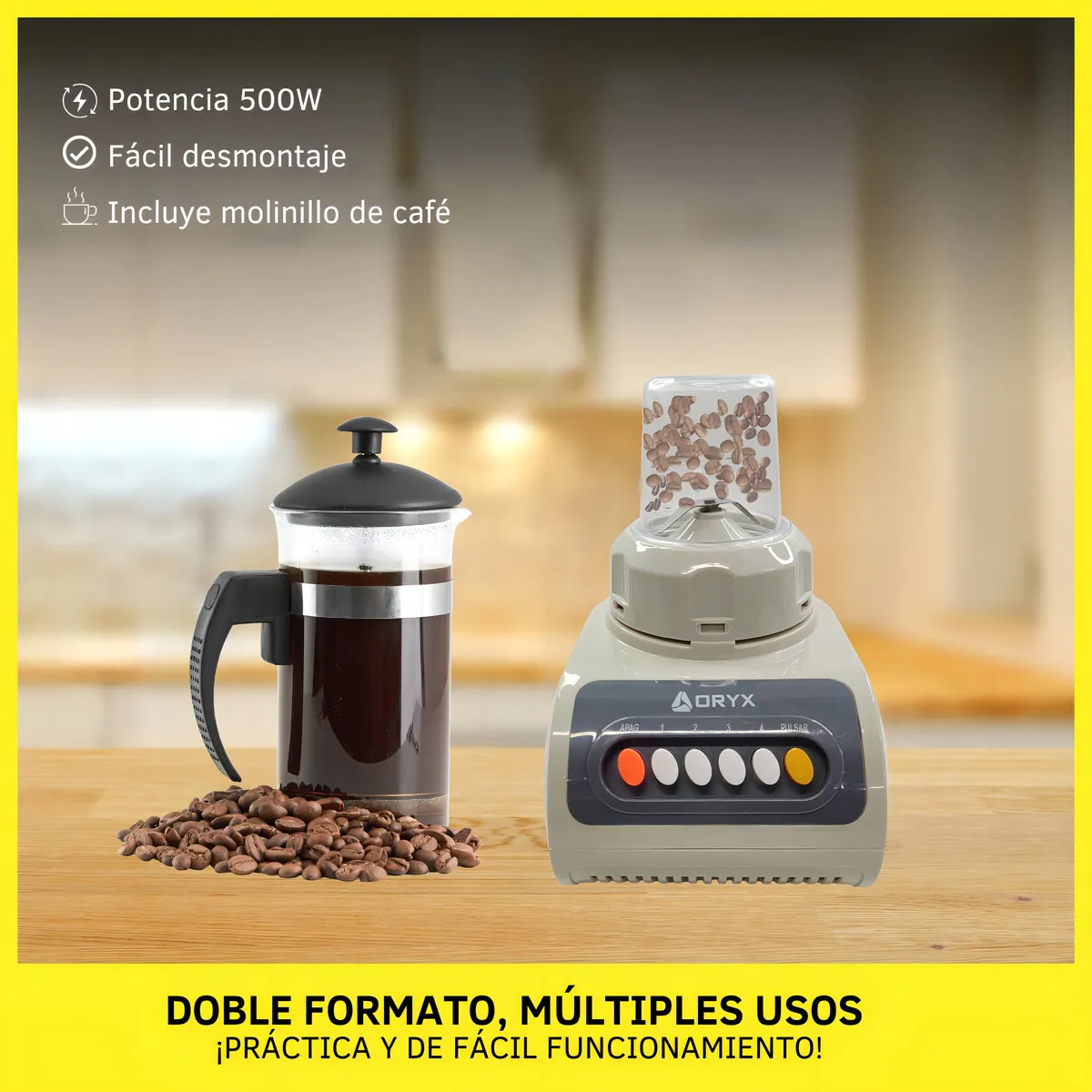 Licuadora Con Molinillo Oryx 1.5L Jarra de Vidrio 2 En 1