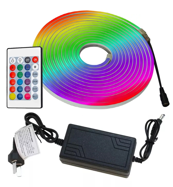 Kit Manguera Luz Neón 5 mts + Fuente + Control RGB