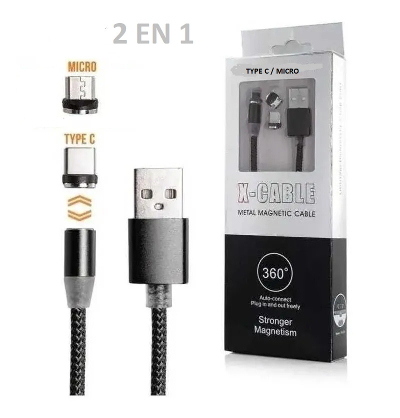 Cable Usb Magnetico 2 En 1 Carga Rapida Micro Usb + Usb C