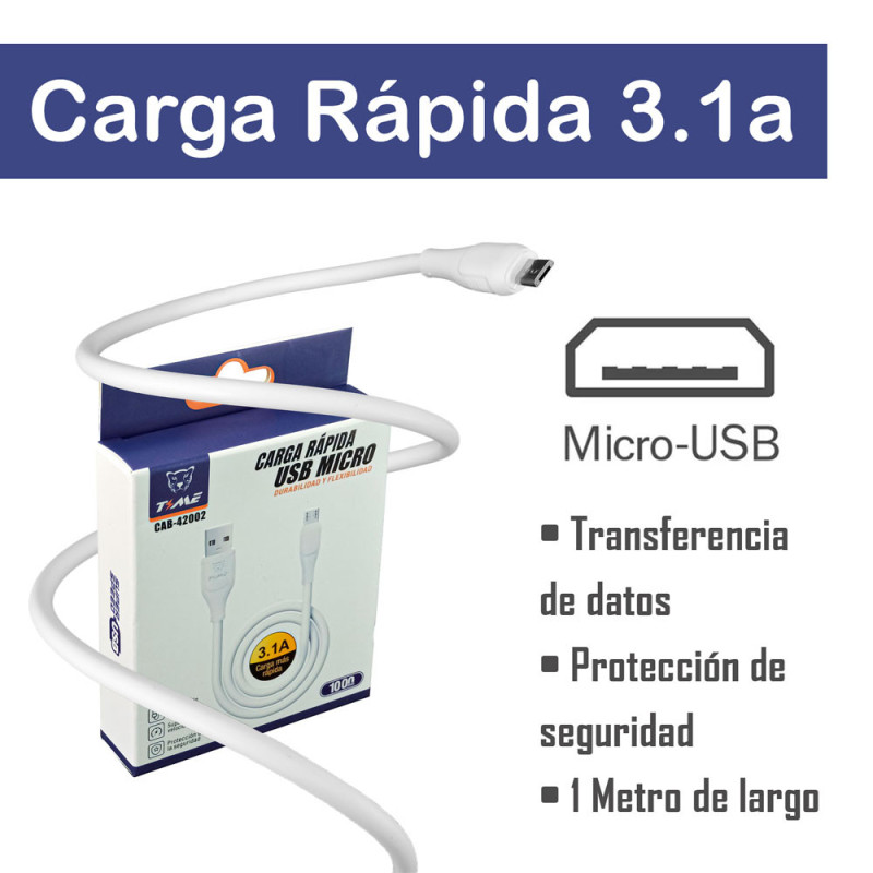 Cable Micro Usb De Carga Y Transferencia De Datos Carga Rápida 3.1A 1 Metro