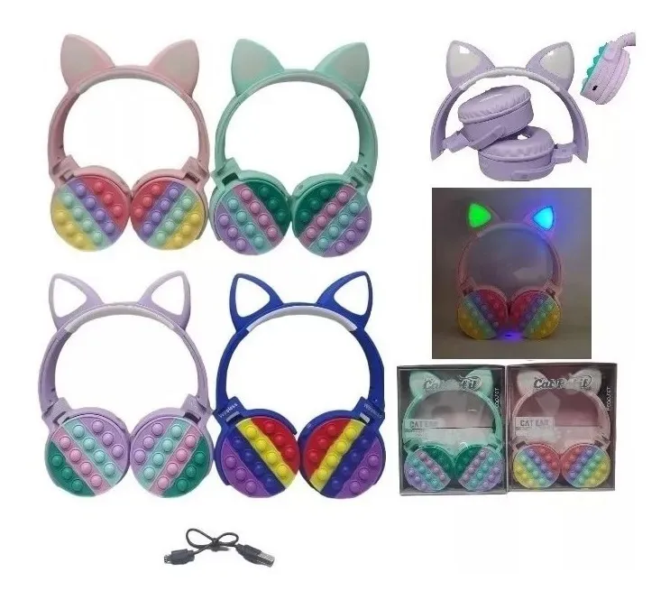 Auriculares Gatito Inalámbricos Bluetooth Pop It Rosa