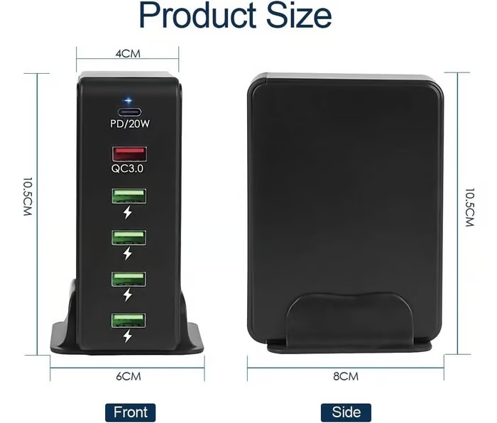 Estación De Carga Alta Potencia 65w Multi Puertos Usb y Tipo C