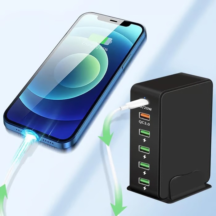 Estación De Carga Alta Potencia 65w Multi Puertos Usb y Tipo C