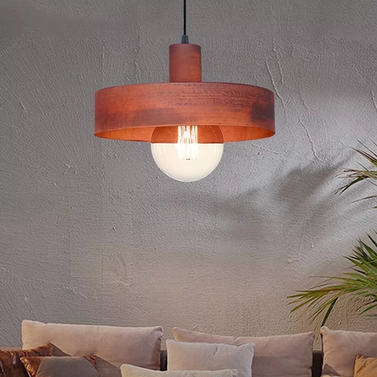 Colgante De Chapa 1 Luz E27 Para Interior Detalles En Cobre Color Azul