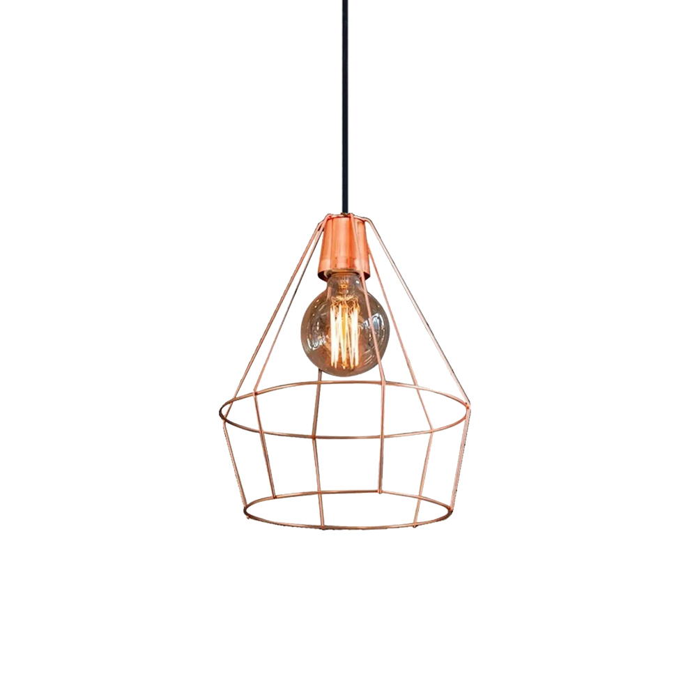 Lámpara Colgante Para 1 Luz E27 Jaula Diamante Vintage Color Cobre