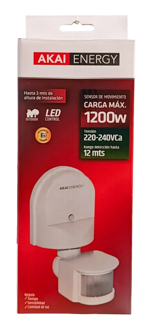 Detector de Movimiento Akai Sensor 180° Pared Techo Apto Exterior 12mts