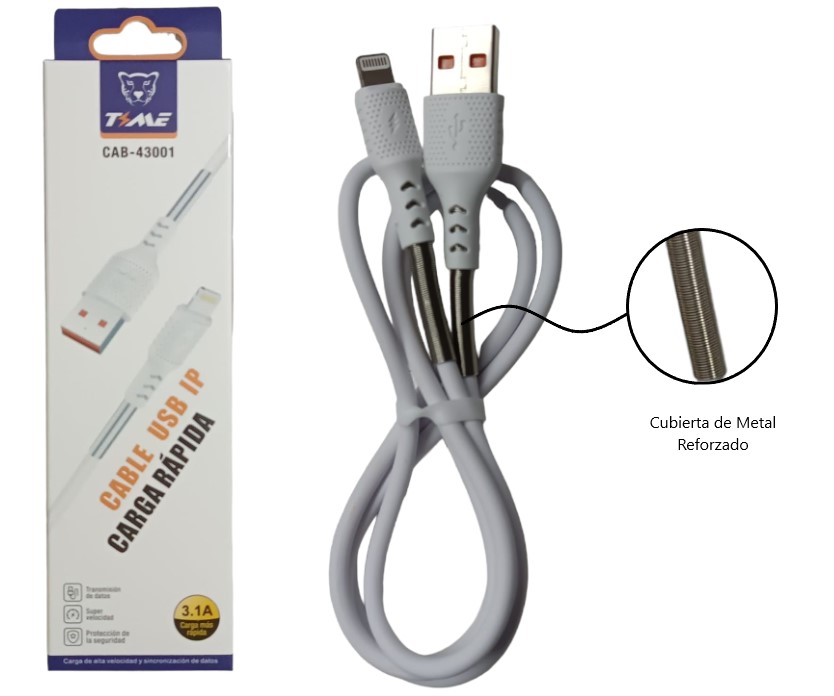 Cable Time Usb Compatible iPhone 1m Carga Y Datos Reforzado Color Blanco