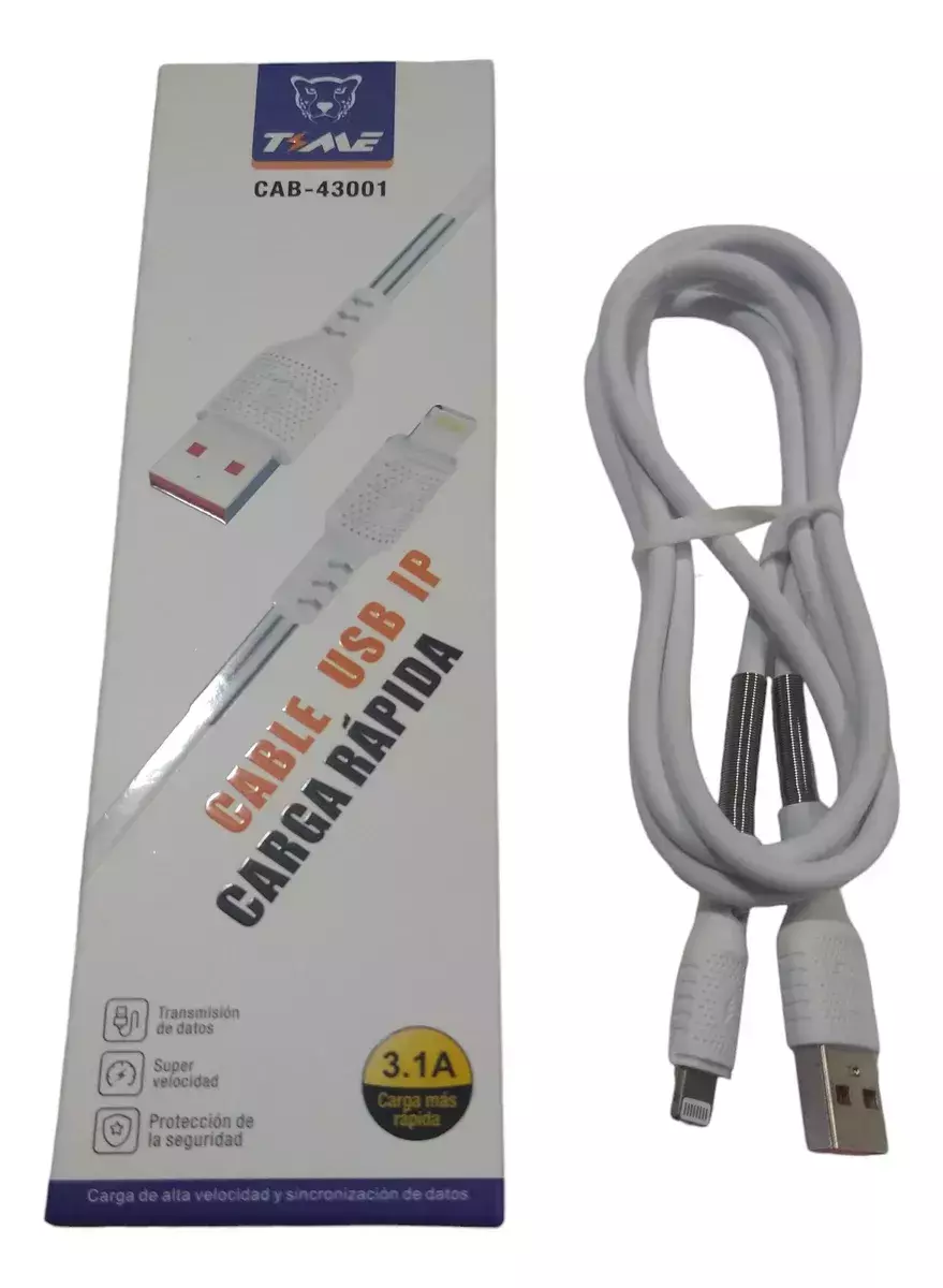 Cable Time Usb Compatible iPhone 1m Carga Y Datos Reforzado Color Blanco