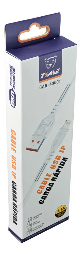 Cable Time Usb Compatible iPhone 1m Carga Y Datos Reforzado Color Blanco