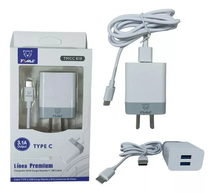 Cargador Celular 220v 2 Usb 3.1a + Cable Usb Tipo C