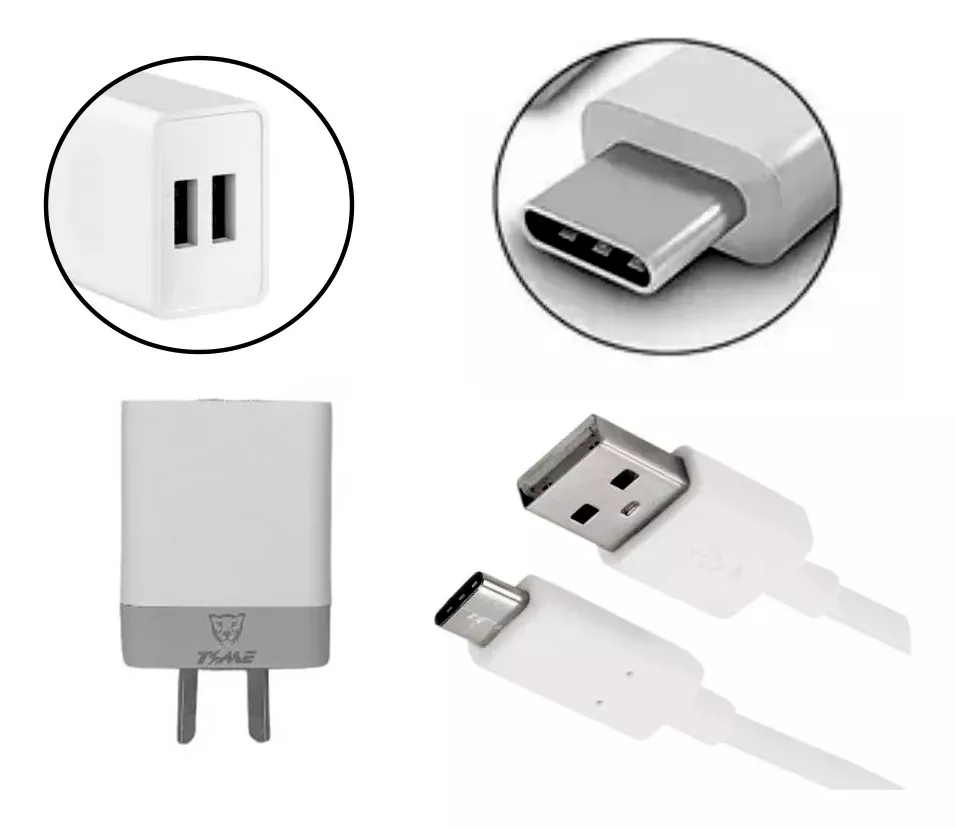 Cargador Celular 220v 2 Usb 3.1a + Cable Usb Tipo C