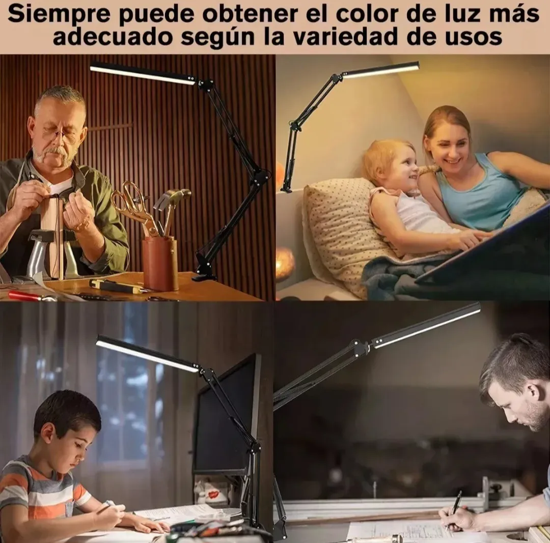 Lampara Led De Escritorio Retractil Articulada Fria Y Calida Velador