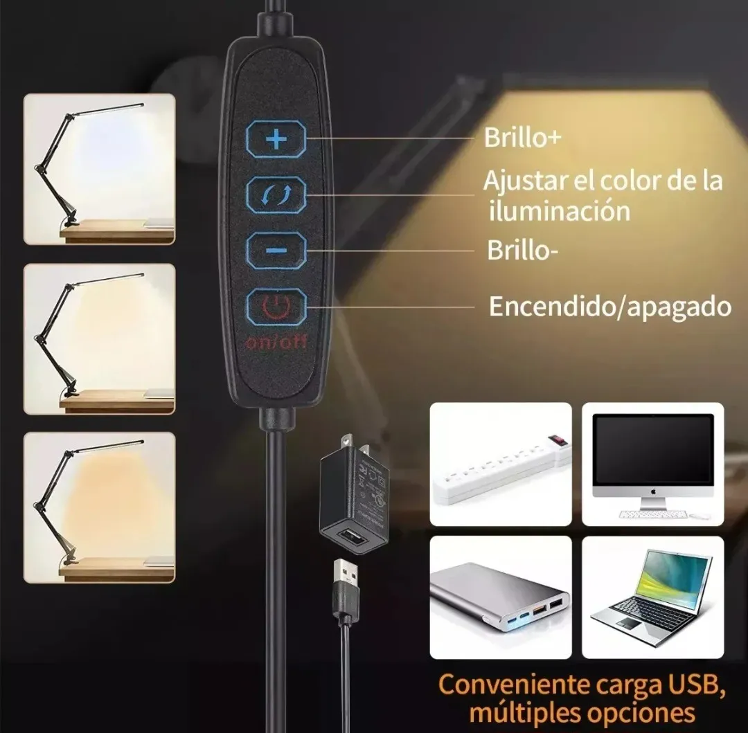 Lampara Led De Escritorio Retractil Articulada Fria Y Calida Velador