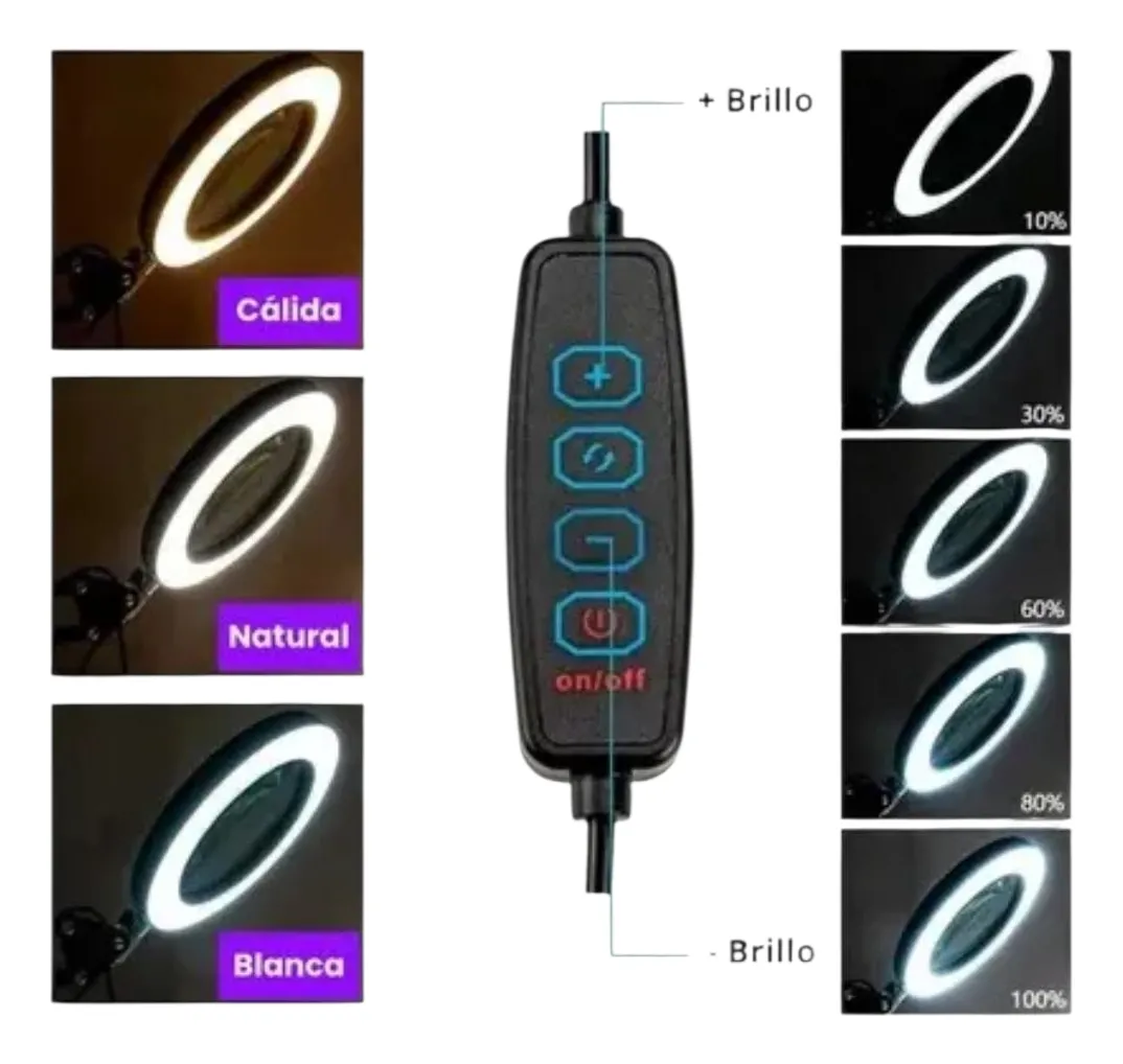 Lampara Les De Escritorio Con Lupa Brazo Articulado Fria y Calida