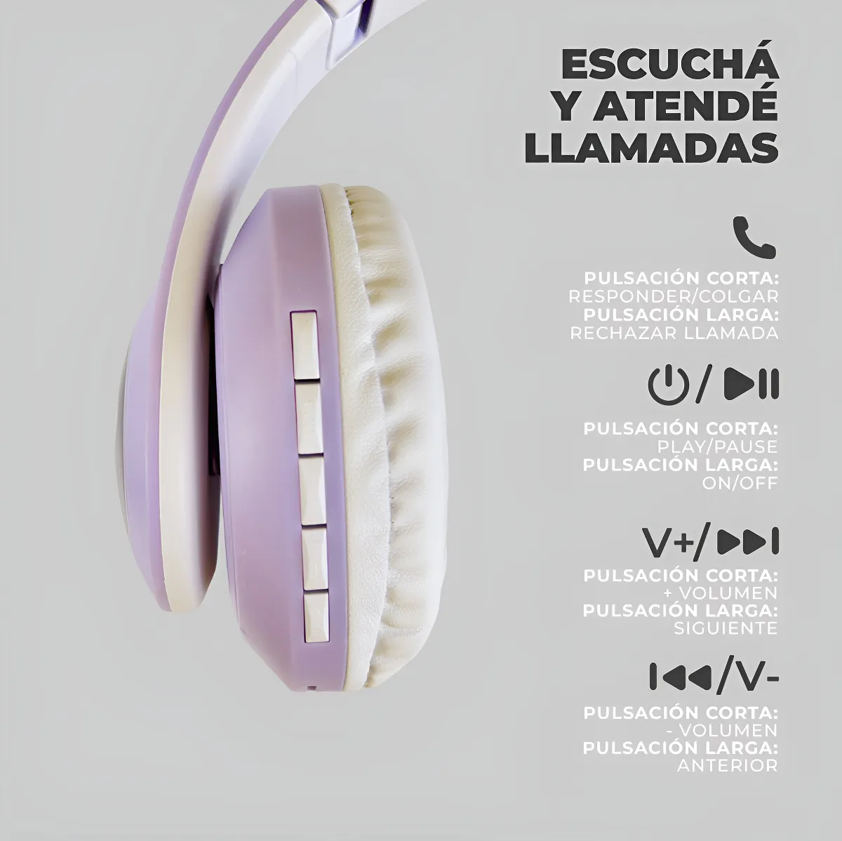 Auriculares Inalámbricos Vincha Oreja Gatito Led Rgb Cat Bluetooth