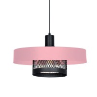 Colgante De Chapa Con Malla Metálica Negra 1 Luz E27 Color Rosa