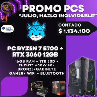 Pc Armada Amd - gama media - Ryzen 7 5700 + RTX 3060 12Gb WiFi - Gabinete Gamer RGB