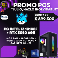 Pc Armada Intel - gama media-baja Intel Core i3 10ma + RTX 3050 6Gb - Gabinete Gamer RGB
