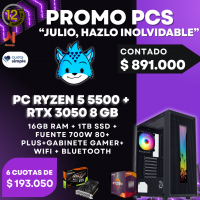 Pc Armada Amd - gama media - Ryzen 5 5500 + RTX 3050 8Gb WiFi - Gabinete Gamer RGB