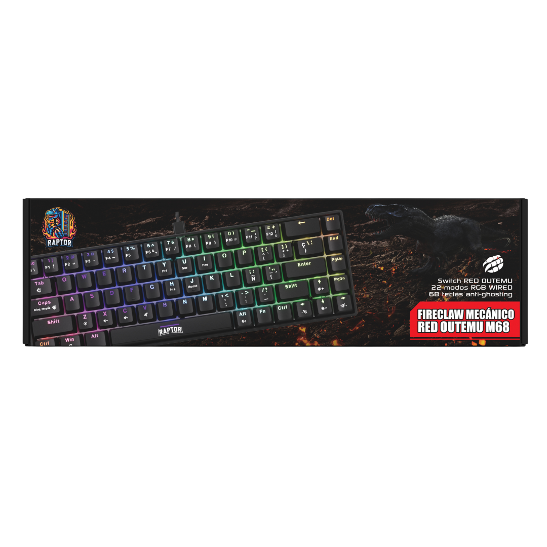 Teclado Gamer Raptor Fireclaw M68 Mecanico Retroiluminado Switch Red Outemu