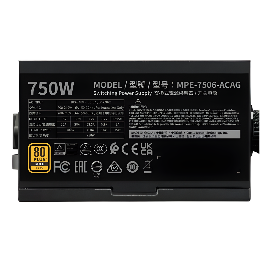 FUENTE COOLER MASTER MWE 750W 80 PLUS GOLD