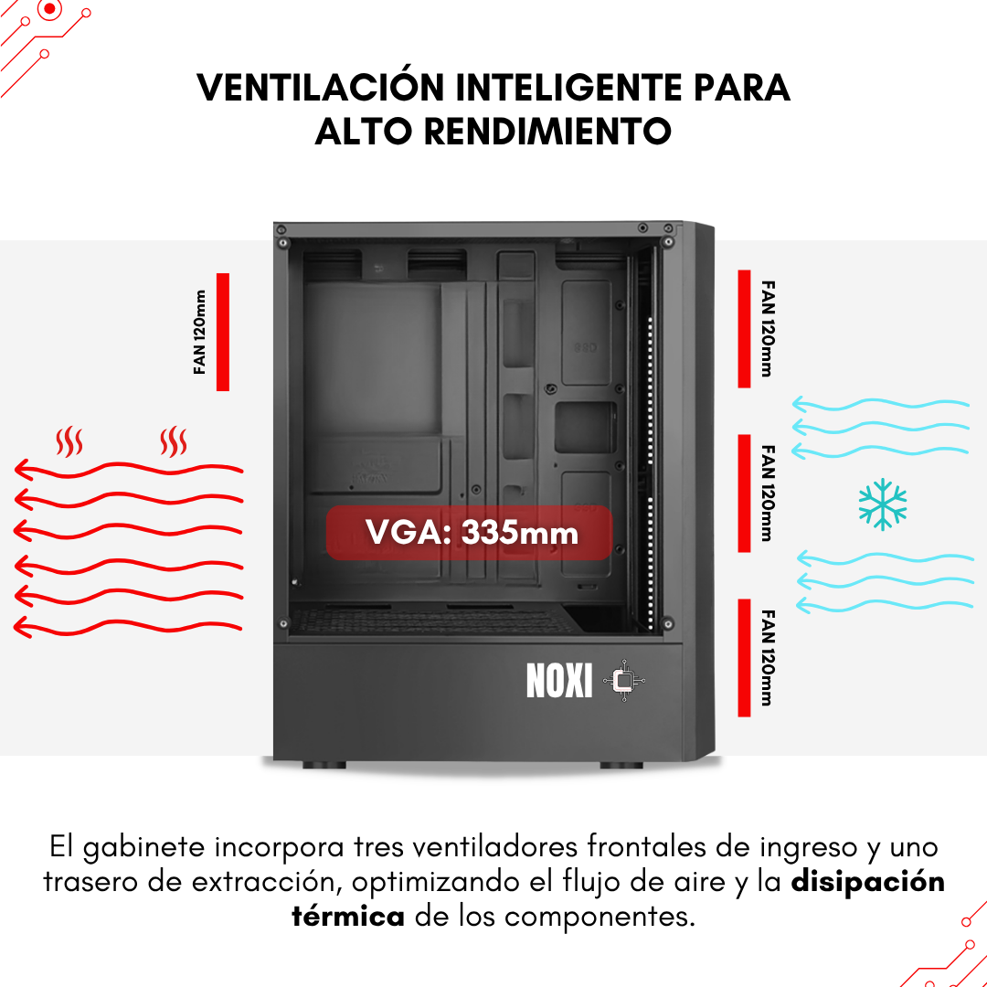 Gabinete Noxi Gaming Hika + X4 Fan Rgb