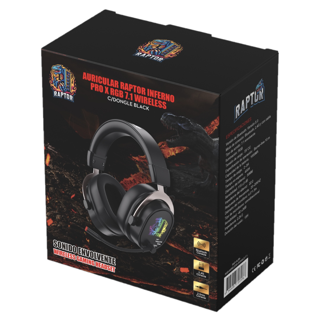 Auricular Raptor Inferno Pro X 7.1 Wireless C-dongle Negro