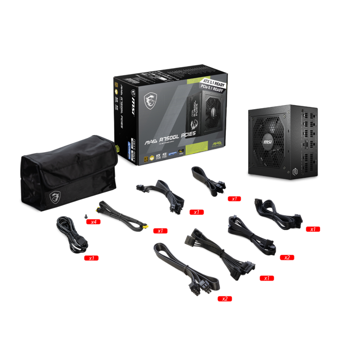 Fuente Msi Mag A750gl 750w 80 Plus Gold Full Modular Pcie 5.1 - Atx 3.1