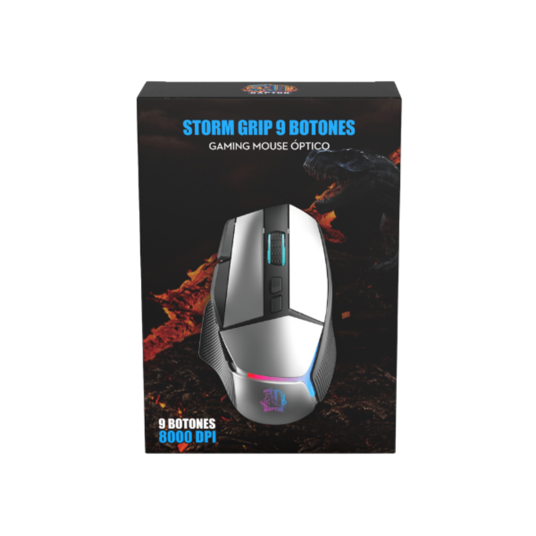 Mouse Raptor Storm Grip 9 Botones 8000dpi Retroiluminado