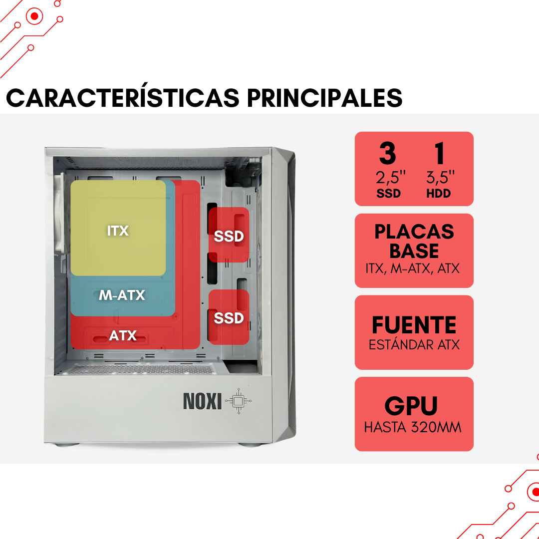 Gabinete Noxi Gaming Hika + X4 Fan Rgb White