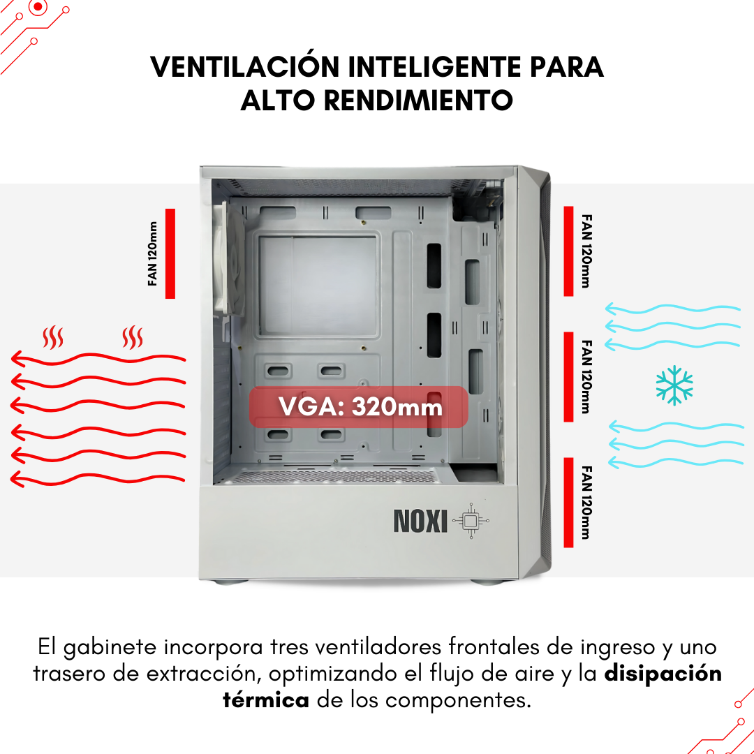 Gabinete Noxi Gaming Hika + X4 Fan Rgb White