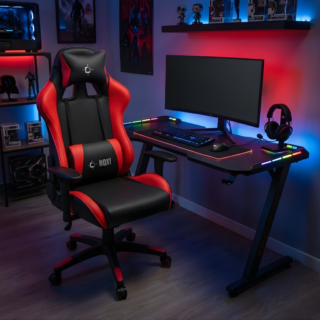 Combo Noxi Escritorio Y Silla Gamer Negra-roja