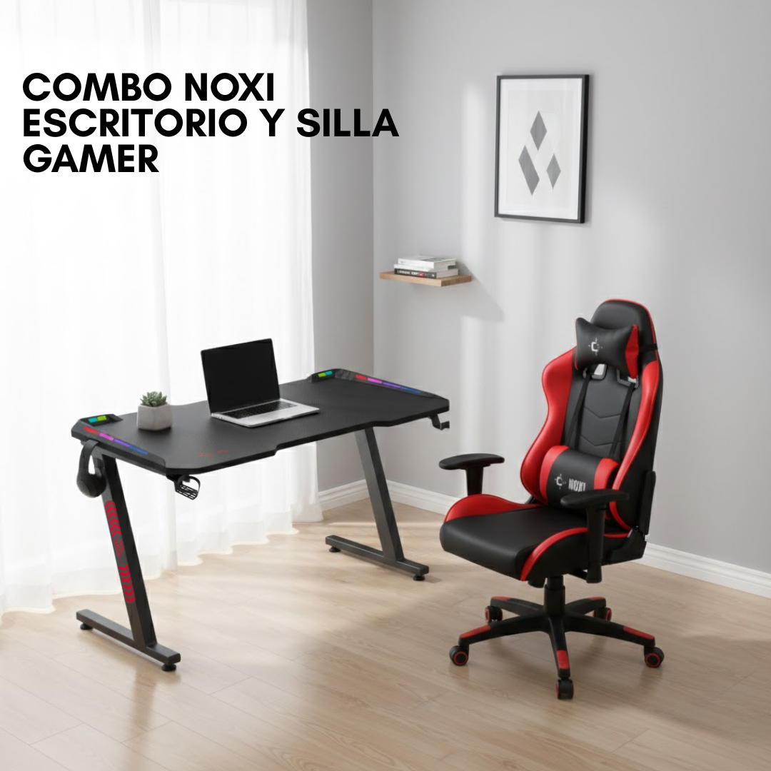 Combo Noxi Escritorio Y Silla Gamer Negra-roja