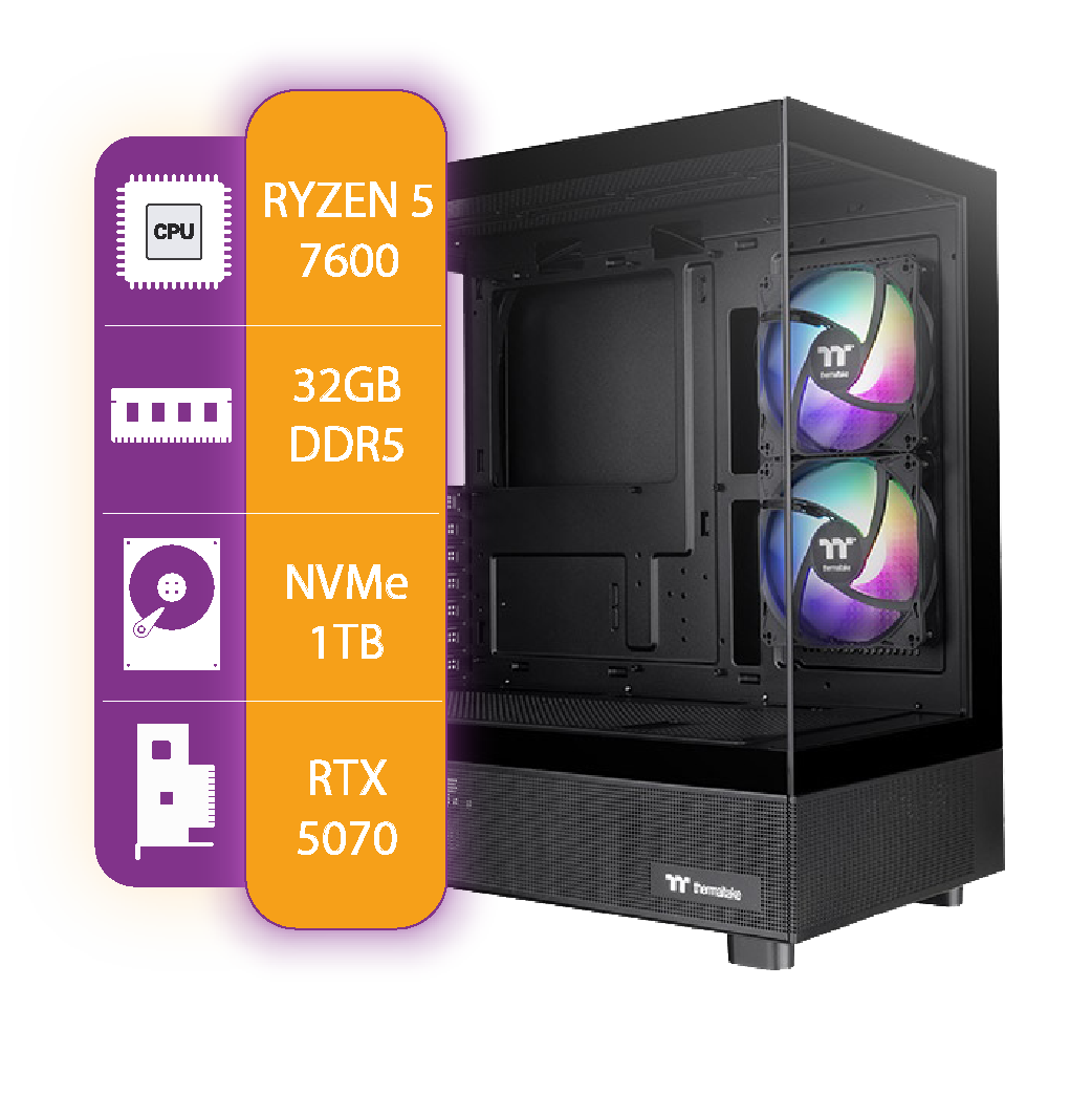 PC ARMADA GAMER AMD RYZEN 5 7600  RTX 5070  32GB RAM  1TB NVME GEN4  750W 80+ GOLD