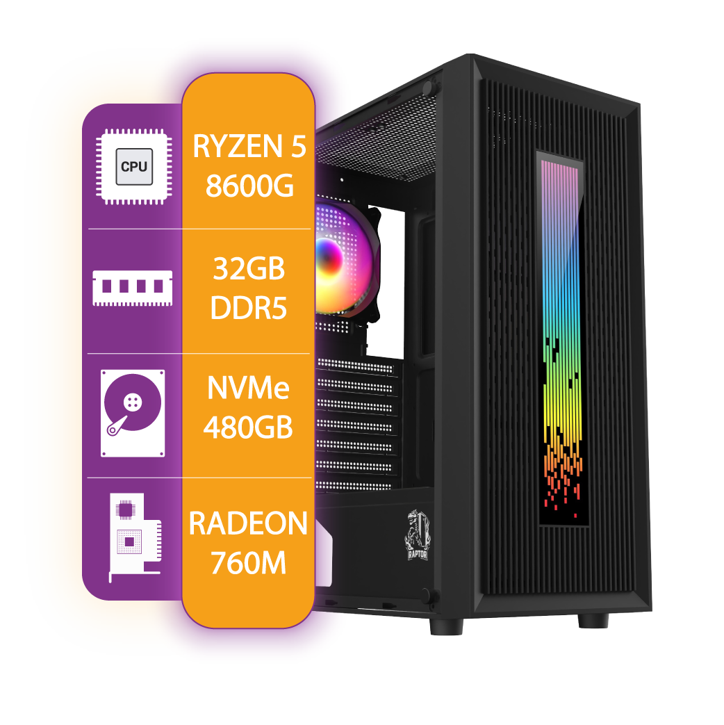 Pc Armada Gamer AMD Ryzen 5 8600G | 32GB RAM | 480GB NVMe SSD | 550W 80+