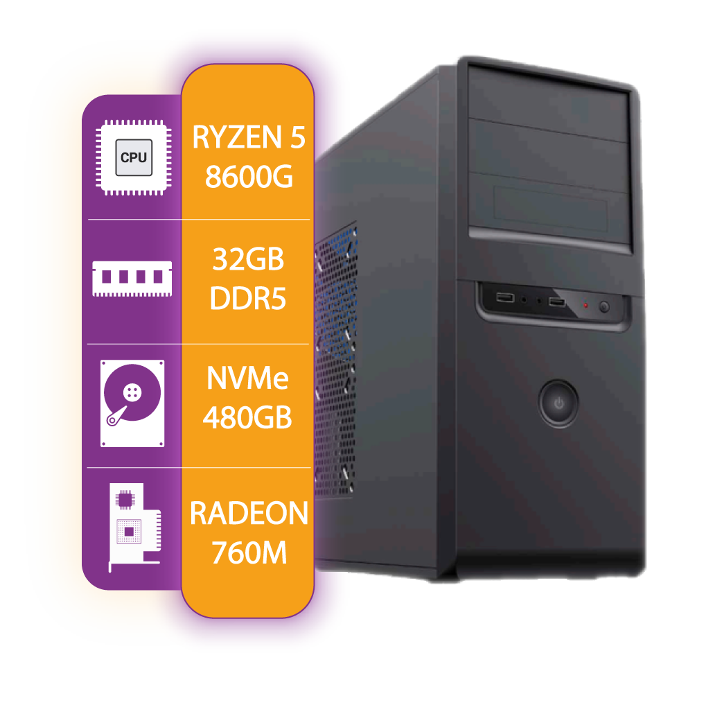 Pc Armda Gamer AMD Ryzen 5 8600G | 32GB RAM | 480GB NVMe SSD