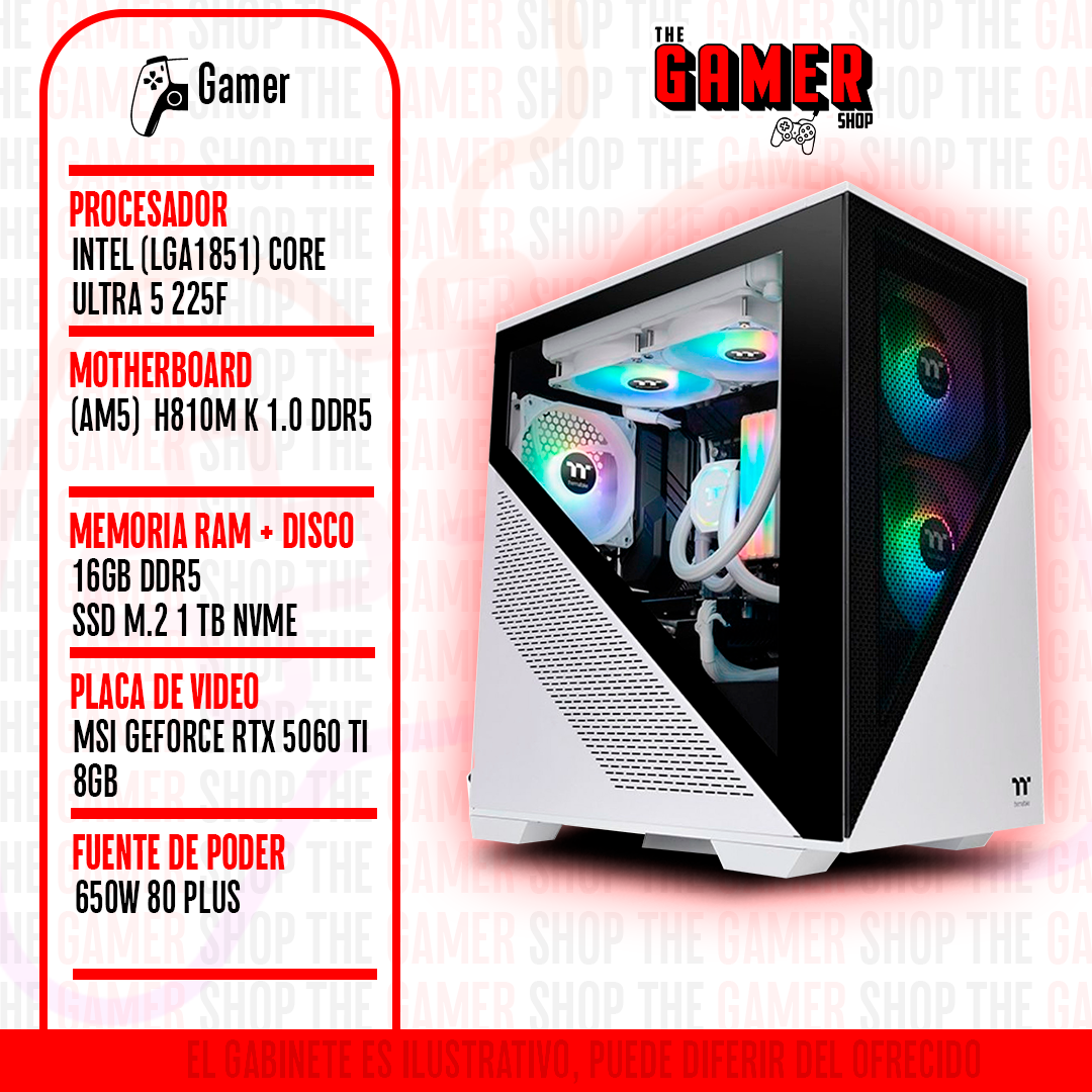 PC GAMER | INTEL ULTRA 5 225F - RAM 16GB DDR5 - 1TB M.2 - RTX 5060 TI 8GB | N440 + WINDOWS11