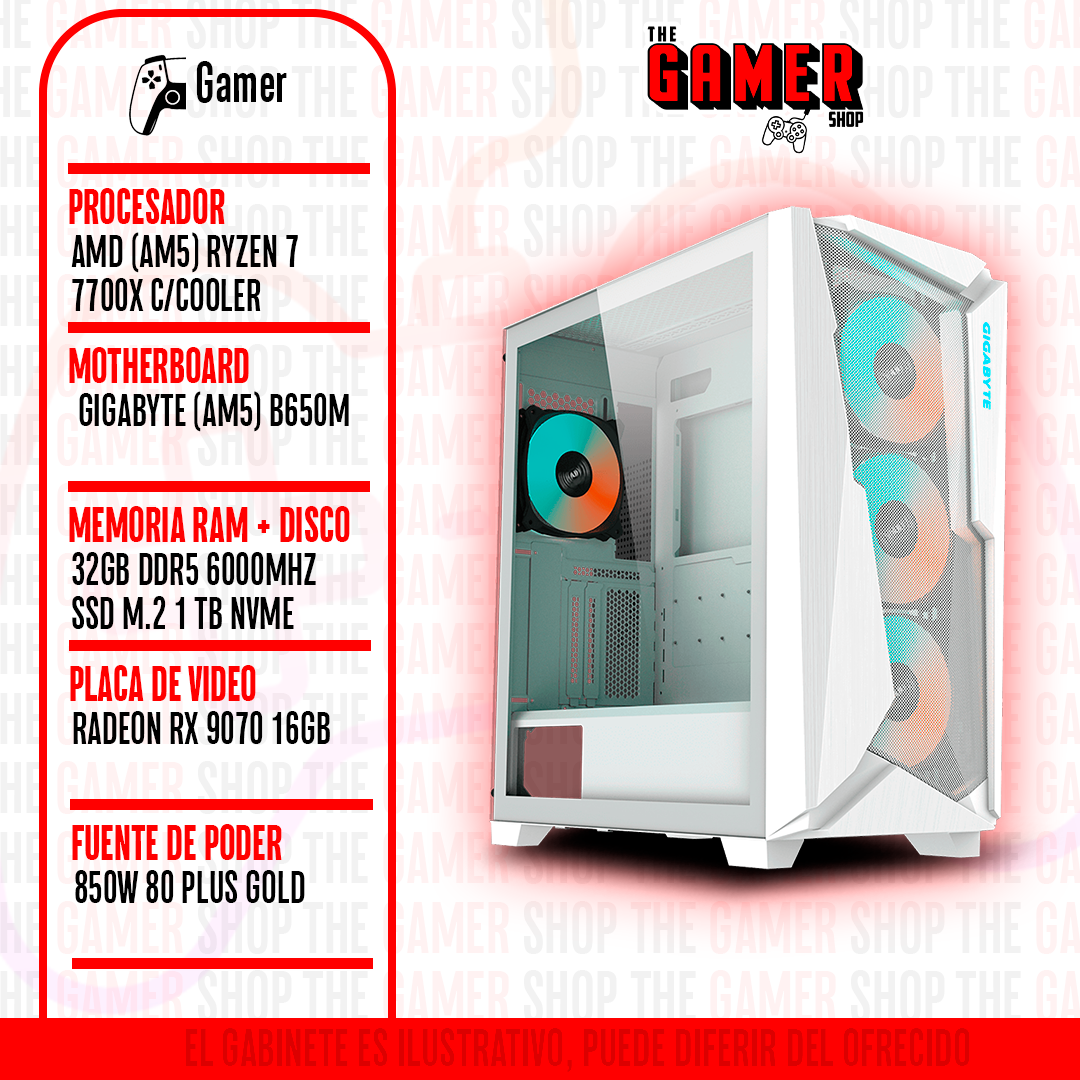 PC GAMER | AMD RYZEN 7 7700X AM5  - 32GB DDR5 - 1TB M.2 - RX 9070 16GB | N250 + WINDOWS11