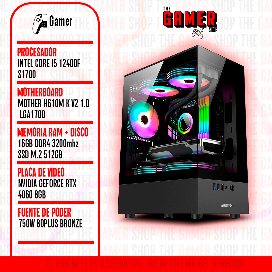 PC GAMER | INTEL i5 12400F - RAM 16GB - 512GB M.2 - RTX 4060 8GB | N120 + WINDOWS11
