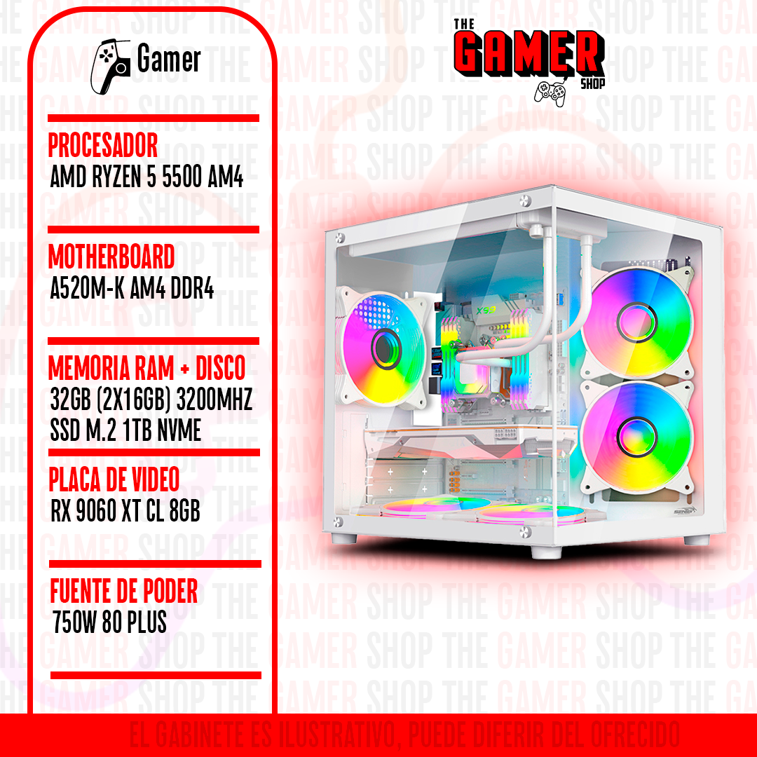 PC GAMER  RYZEN 5 5500 - RAM 32GB - 1TB M.2 - RTX 9060 XT CL 8GB  N210 + WINDOWS11