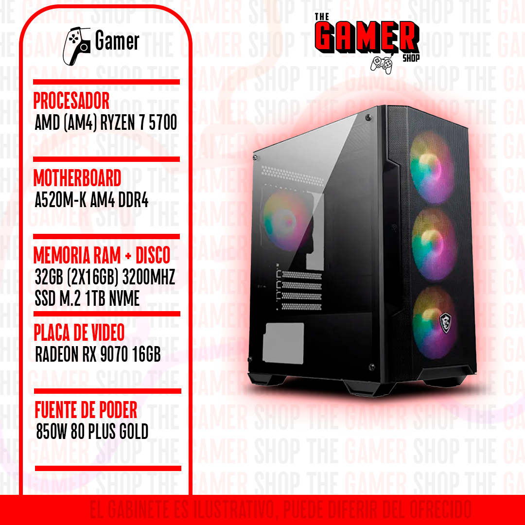 PC GAMER | RYZEN 7 - 32GB RGB - 1TB M.2 - RX 9070 16GB | N140 + WINDOWS11